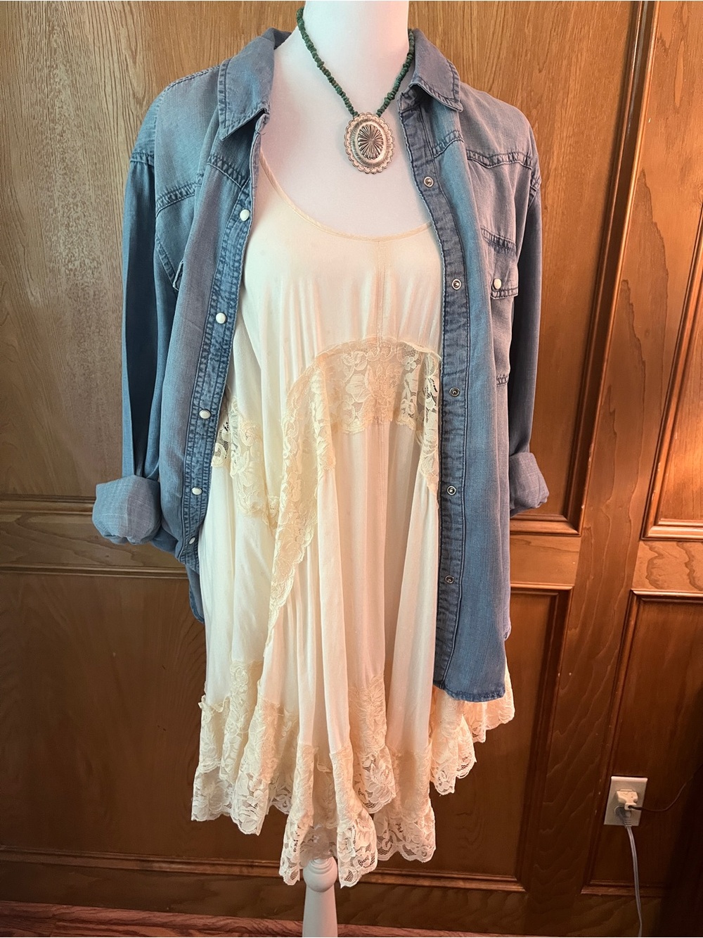 Sz XS Free People Intimately Boho Ivory Lace Tank Slip Dress